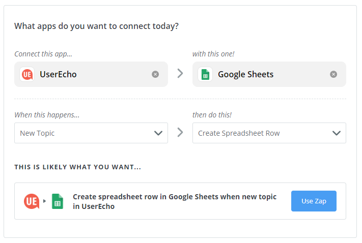 UserEcho + Zapier - интегрируйте приложения, которые вы используете каждый день
